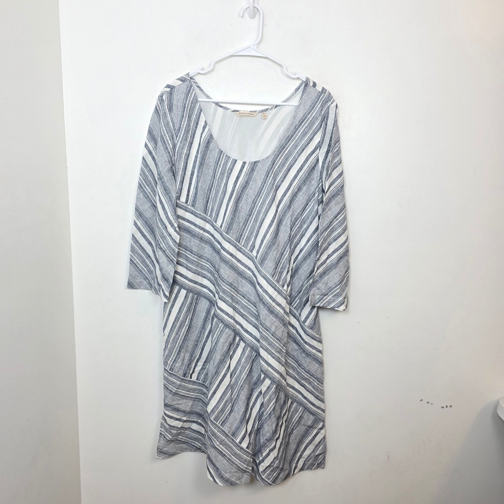 Soft Surroundings Blue White Striped Linen Blend Lagenlook Beachy Shift Dress XL